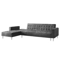 Thumbnail for Sarantino Faux Velvet Corner Wooden Sofa Bed Couch with Chaise - Grey