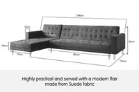 Thumbnail for Sarantino Faux Velvet Corner Wooden Sofa Bed Couch with Chaise - Grey