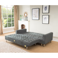 Thumbnail for Sarantino Faux Velvet Corner Wooden Sofa Bed Couch with Chaise - Grey