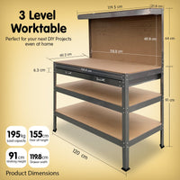 Thumbnail for Kartrite 3-layered Work Bench Garage Storage Table Tool Shop Shelf Silver