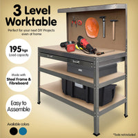 Thumbnail for Kartrite 3-layered Work Bench Garage Storage Table Tool Shop Shelf Silver