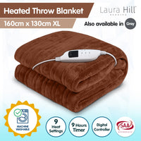 Thumbnail for Laura Hill Heated Electric Blanket Throw Rug Coral Warm Fleece Brown