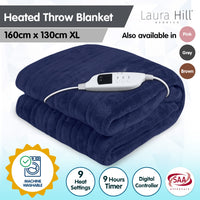 Thumbnail for Laura Hill Heated Electric Blanket Coral Warm Fleece Winter Blue