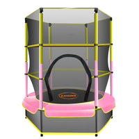 Thumbnail for Kahuna 4.5ft Trampoline Round Free Safety Net Spring Pad Cover Mat Yellow Pink