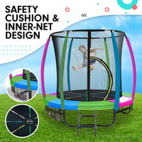 Thumbnail for Kahuna 6ft Trampoline Round Free Pad Cover Spring Mat Net Safety Net Enclosure Rainbow