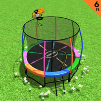 Thumbnail for Kahuna Classic 6ft Trampoline Free Ladder Spring Mat Net Safety Pad Cover Round Enclosure Basketball Set - Rainbow