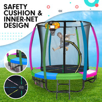 Thumbnail for Kahuna Classic 6ft Trampoline Free Ladder Spring Mat Net Safety Pad Cover Round Enclosure Basketball Set - Rainbow