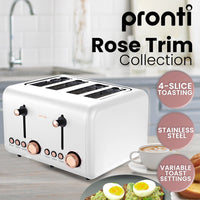 Thumbnail for Pronti 4 Slice Toaster Rose Trim Collection - White