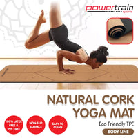 Thumbnail for Powertrain Cork Yoga Mat with Carry Straps Home Gym Pilates - Body Line