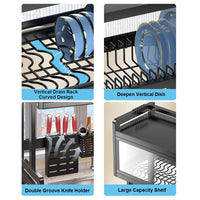 Thumbnail for 85cm Double Tier Enclosed Dish Drying Rack Holder Drain caddy Kitchen Drainer Storage Over Sink Organiser Storage