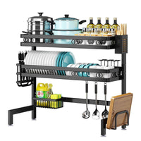 Thumbnail for 95cm Double Tier Dish Drying Rack Holder Drain caddy Kitchen Drainer Storage Over Sink Organiser