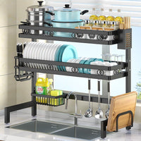 Thumbnail for 95cm Double Tier Dish Drying Rack Holder Drain caddy Kitchen Drainer Storage Over Sink Organiser