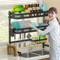 Thumbnail for 95cm Double Tier Dish Drying Rack Holder Drain caddy Kitchen Drainer Storage Over Sink Organiser