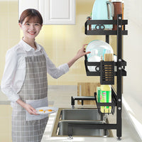 Thumbnail for 95cm Double Tier Dish Drying Rack Holder Drain caddy Kitchen Drainer Storage Over Sink Organiser