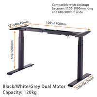 Thumbnail for Standing Desk Height Adjustable Sit Stand Motorised Grey Dual Motors Frame Only