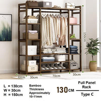 Thumbnail for Bamboo Clothes Rack Garment Closet Storage Organizer Hanging Rail Shelf Dress room 130cm