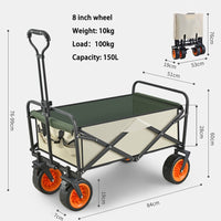 Thumbnail for 8 Inch Wheel Beige Folding Beach Wagon Cart Trolley Garden Outdoor Picnic Camping Sports Market Collapsible Shop