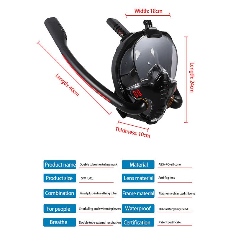 Snorkel Mask Safe Double Breathing System Full Face Snorkeling Anti Leak/Fog AU Small