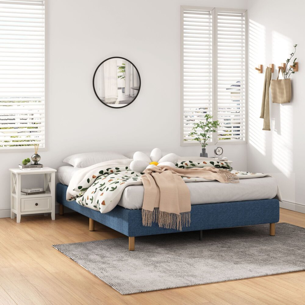 Metal Bed Frame Mattress Foundation Blue: Queen