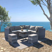 Thumbnail for 8PC Outdoor Dining Set Wicker Table & Chairs-Grey