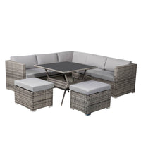 Thumbnail for 8PC Outdoor Dining Set Wicker Table & Chairs-Grey