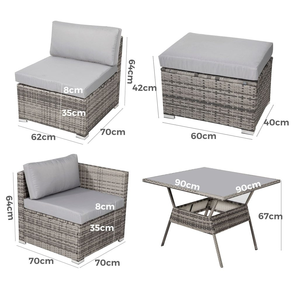 8PC Outdoor Dining Set Wicker Table &amp; Chairs-Grey