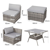 Thumbnail for 8PC Outdoor Dining Set Wicker Table & Chairs-Grey