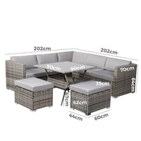 Thumbnail for 8PC Outdoor Dining Set Wicker Table & Chairs-Grey