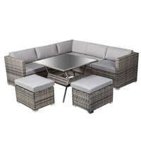 Thumbnail for 8PC Outdoor Dining Set Wicker Table & Chairs-Grey