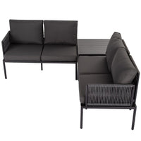 Thumbnail for Eden 4-Seater Outdoor Lounge Set with Coffee Table in Black – Stylish Textile and Rope Design