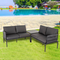 Thumbnail for Eden 4-Seater Outdoor Lounge Set with Coffee Table in Black – Stylish Textile and Rope Design