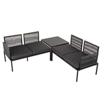 Thumbnail for Eden 4-Seater Outdoor Lounge Set with Coffee Table in Black – Stylish Textile and Rope Design