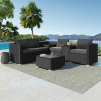 Thumbnail for 7PC Outdoor Wicker Loveseat Setting with Storage Corner (Black)