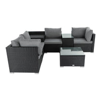 Thumbnail for 7PC Outdoor Wicker Loveseat Setting with Storage Corner (Black)