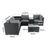 Thumbnail for 7PC Outdoor Wicker Loveseat Setting with Storage Corner (Black)