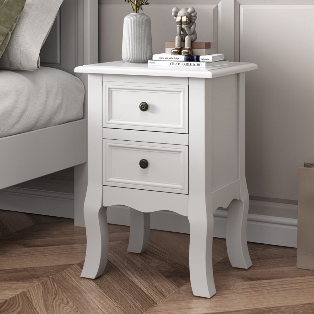 French Bedside Table Nightstand White Set of 2