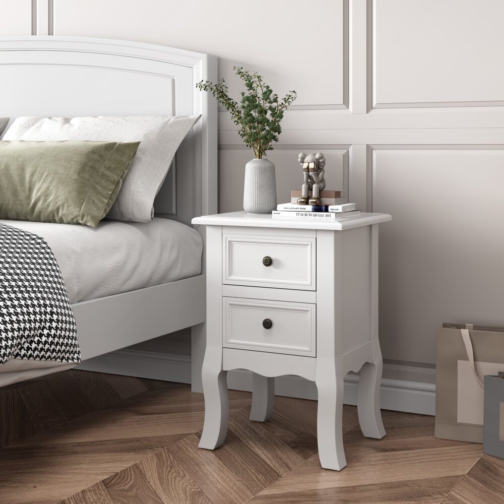 French Bedside Table Nightstand White Set of 2