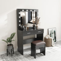 Thumbnail for Fidel Vanity Set with Cushioned Stool and Lighted Mirror- Black