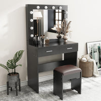 Thumbnail for Fidel Vanity Set with Cushioned Stool and Lighted Mirror- Black