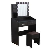 Thumbnail for Diana Vanity Set with Shelves Cushioned Stool and Lighted Mirror- Black