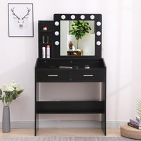 Thumbnail for Diana Vanity Set with Shelves Cushioned Stool and Lighted Mirror- Black