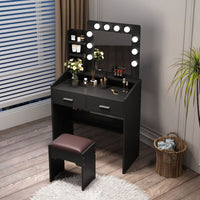 Thumbnail for Diana Vanity Set with Shelves Cushioned Stool and Lighted Mirror- Black