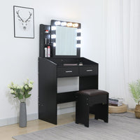 Thumbnail for Diana Vanity Set with Shelves Cushioned Stool and Lighted Mirror- Black