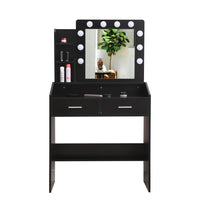 Thumbnail for Diana Vanity Set with Shelves Cushioned Stool and Lighted Mirror- Black