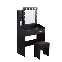 Thumbnail for Diana Vanity Set with Shelves Cushioned Stool and Lighted Mirror- Black