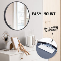 Thumbnail for La Bella Black Wall Mirror Round Aluminum Frame Makeup Decor Bathroom Vanity 70cm