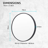 Thumbnail for La Bella Black Wall Mirror Round Aluminum Frame Makeup Decor Bathroom Vanity 70cm