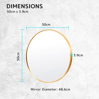 Thumbnail for La Bella Gold Wall Mirror Round Aluminum Frame Makeup Decor Bathroom Vanity 50cm