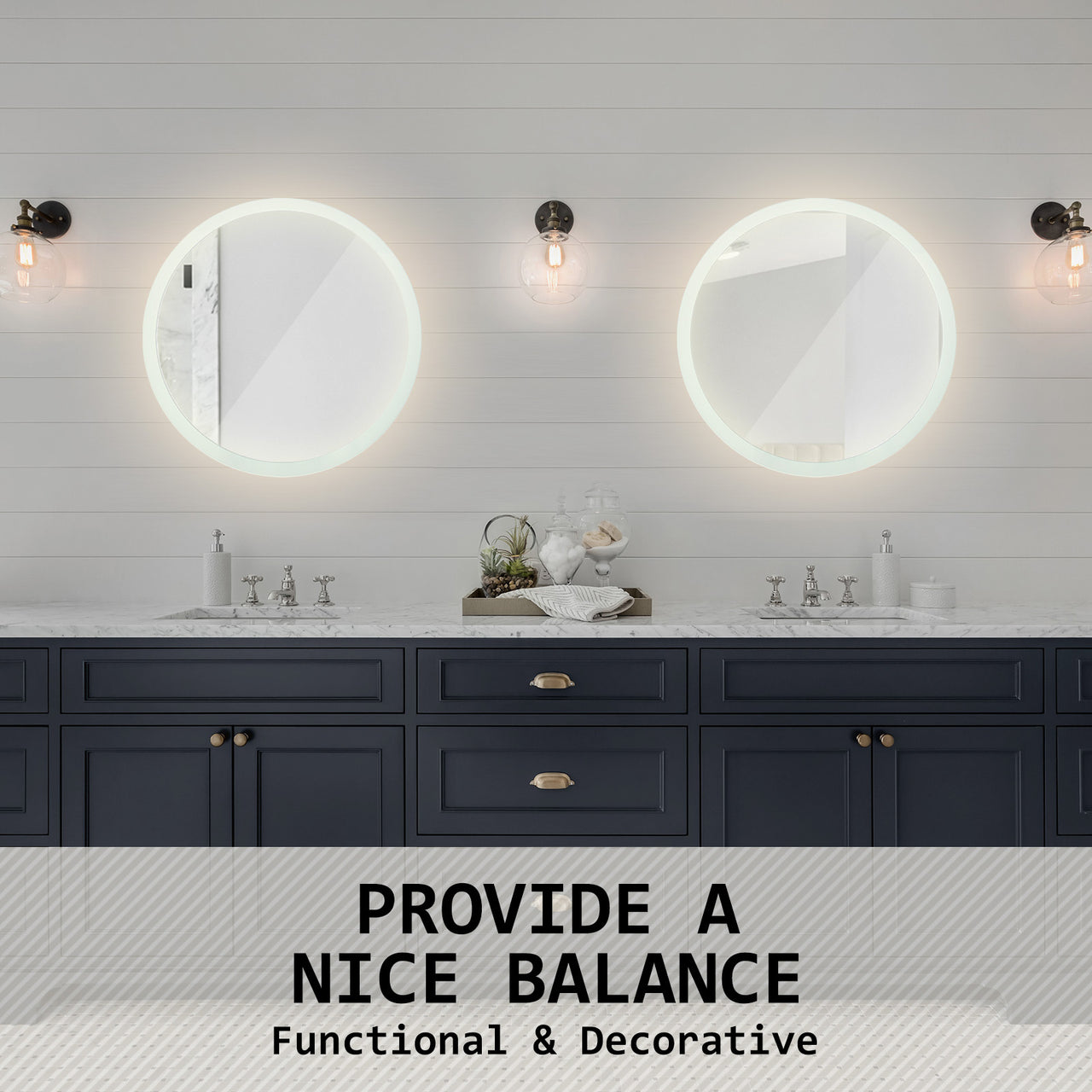 La Bella LED Wall Mirror Round Touch Anti-Fog Makeup Decor Bathroom Vanity 60cm