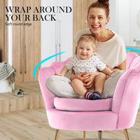 Thumbnail for La Bella Shell Scallop Pink Armchair Accent Chair Velvet + Round Ottoman Footstool